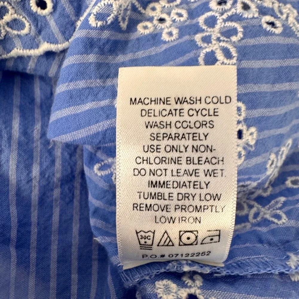 Woman Within Tunic Women 14/16 M Blue 3/4‎ Sleeve Striped Eyelet Cotton Babydoll